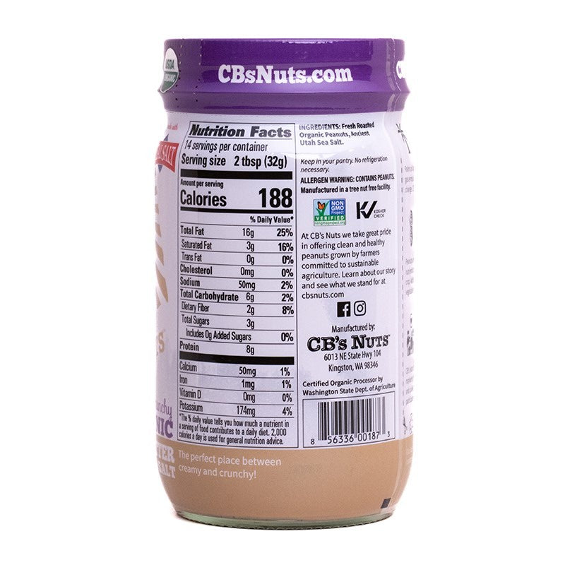 CB'S PEANUT BUTTER, CREAMUNCHY, + SALT, ORGANIC, 16 OZ